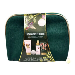 Romantic Florals 5 Piece Bath Set Lotion Shower Gel Body Spray in Green Bag YK